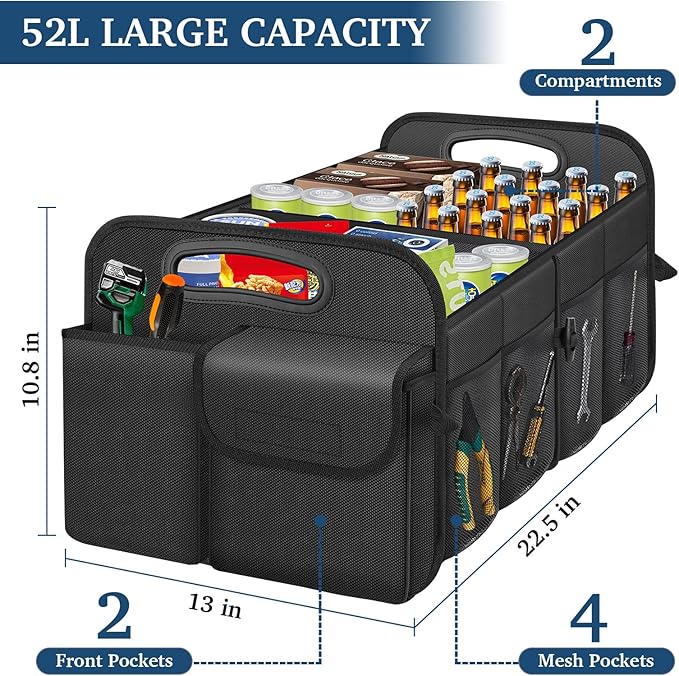 Femuar Car Trunk Organizer with Large Capacity Waterproof Car Accessories for Women & Men, Collapsible Trunk Organizer for Suv