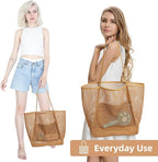 KALIDI BeachNylon Mesh Tote Bag, Casual Tote Bag Hobo Women Foldable MAX 23L Shoulder Bag For Beach Picnic Vacation