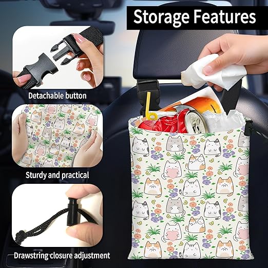 Car Trash Bag Large Hanging Can for Back of Seat, Cute Waterproof Car Garbage Bag for Vehicle, Travelling, Outdoor Cute Cats