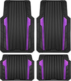 CAR PASS Heavy Duty Rubber Car Mats Metallic,Aluminum Film All Weather Floor Mats Waterproof Universal Trim to Fit SUVs Sedans Vans 4 Piece Anodized Deep Dish Two-Tone Sporty Black Purple Chrome