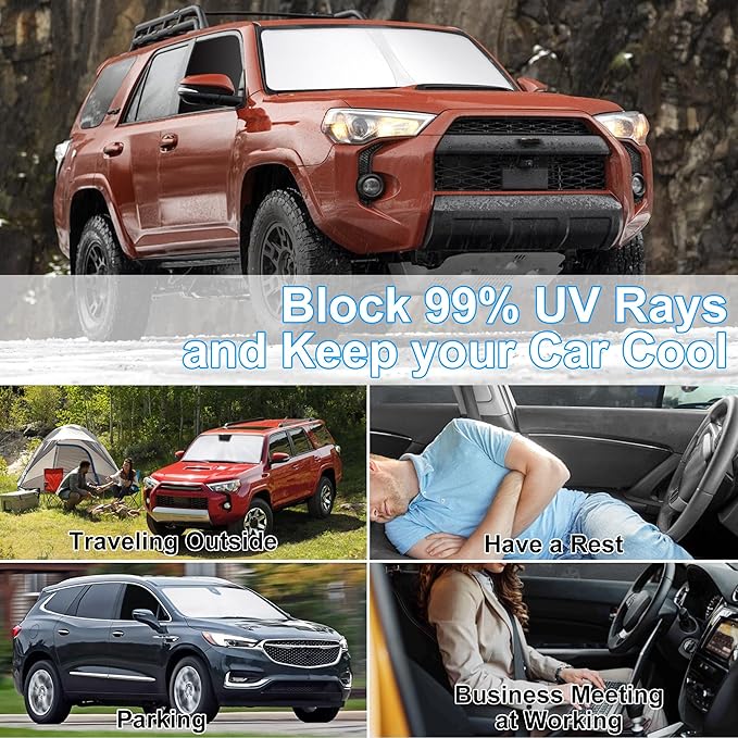 3PCS Car Window Shades Front Windshield Sun Shade Foldable Window Shade Custom Fit for 2017-2024 Toyota 4Runner Accessories Car Shades for Front Windows Anti-UV Rays Block Heat