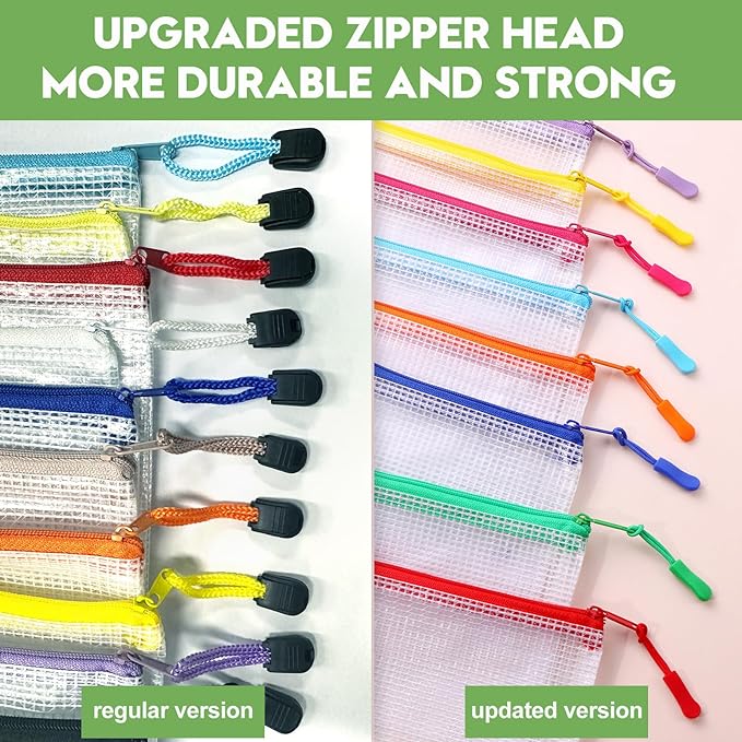 24pcs Mesh Zipper Pouch File Bags Puzzle Storage Bags, A3 17x12 Inches Large Reusable Zipper Pouches for Organizing Classroom