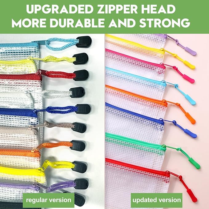 24pcs Mesh Zipper Pouch File Bags Puzzle Storage Bags, A5 Size 9.4 x 6.9 Inches Large Reusable Zipper Pouches for Organizing 