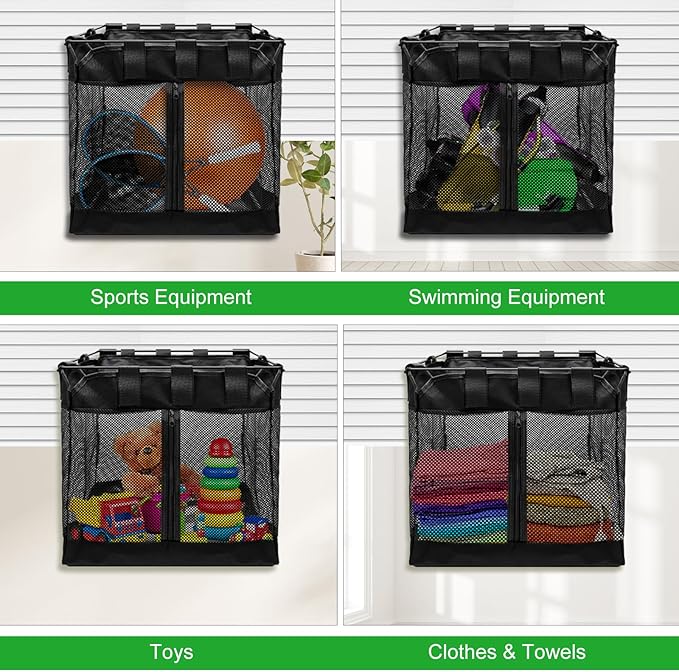 Large Slatwall Baskets, AHIER 2 Pack Collapsible Mesh Slatwall Organizer with Zipper, Hanging Slat Wall baskets High Capacity