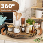 Acacia Wood 16" Lazy Susan Turntable Organizer for Table Top, Farmhouse Large Round Lazy Susan for Cabinet Kitchen Centerpiec