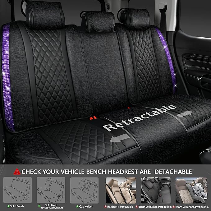 CAR PASS Bling Nappa Leather Car Seat Cover for Full Set Universal Luxury Waterproof Heavy-Duty Anti-Slip Cushioned Fit for S