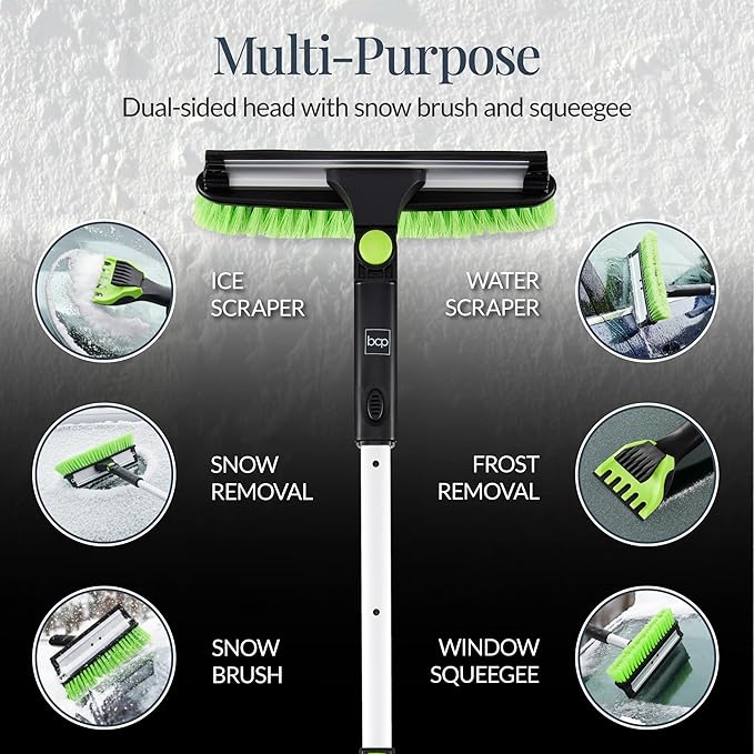 Best Choice Products Snow Brush with Squeegee & Ice Scraper, Up to 39" Extendable Foam Grip, 270° Pivoting Snow Brush for Car Truck SUV, Storage Bag Included - Lime