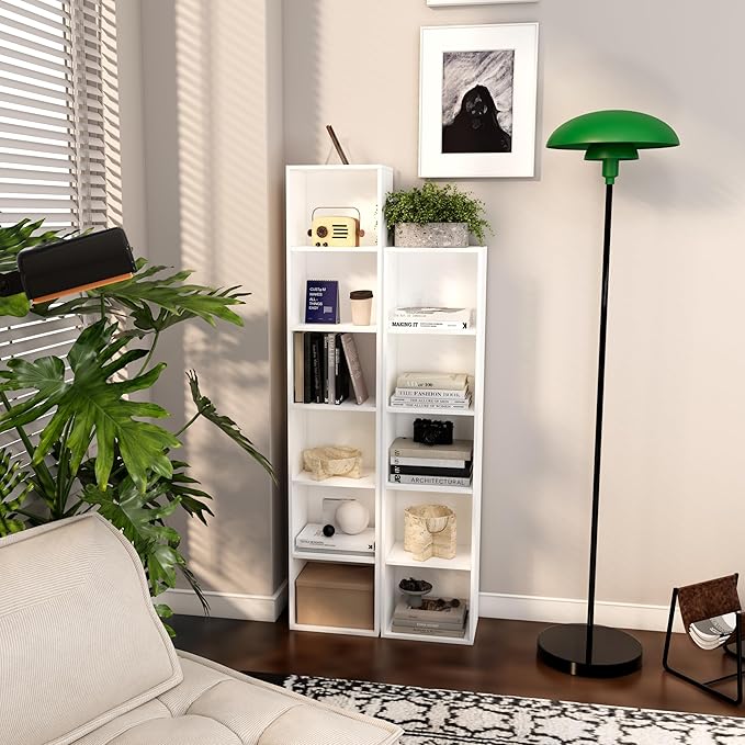 6 Cube Storage Organizer,Wooden 6-Tier Open Shelf Bookshelf,Versatile Storage Cubes for Living Room，Bedroom,Home Office, (Whi