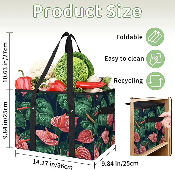 Reusable Grocery Bag, Foldable Large Shopping Tote Bag for Groceries Kitchen Picnic Car Trunk