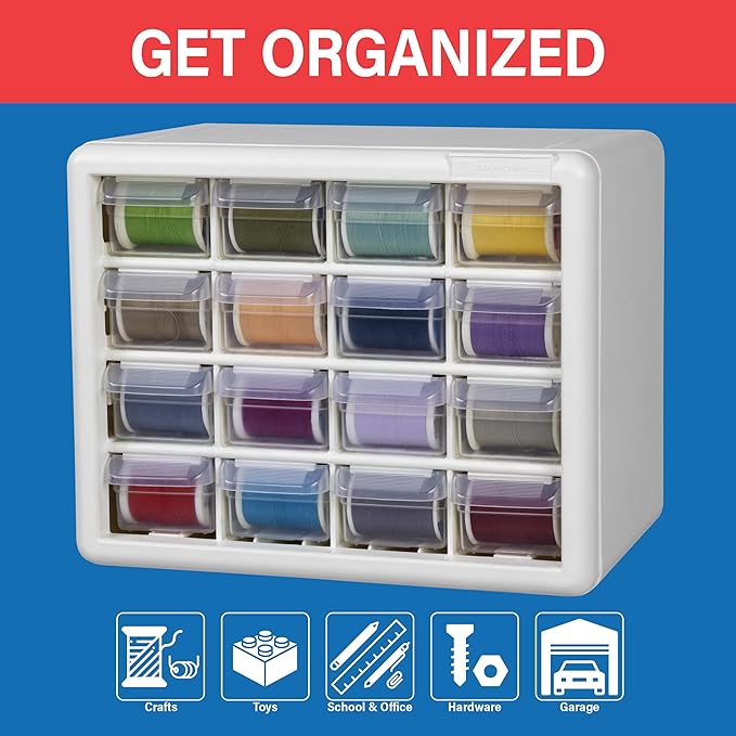 Akro-Mils 16-Drawer Plastic Drawer Storage Cabinet for Garage Organization, Beads, Makeup Organizer, Building Bricks Storage,