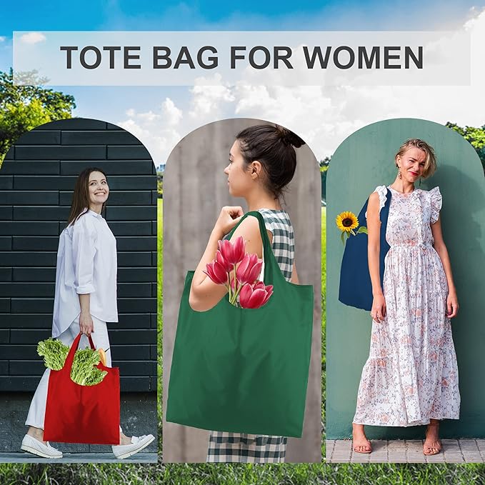 BeeGreen Foldable Travel Bag Reusable Shopping Bags for Groceries - 6 Pack Large Collapsible Bags - Lightweight Machine Washable Tote Bags - Colorful Kitchen Grocery Bags (Red, Orange, Green)