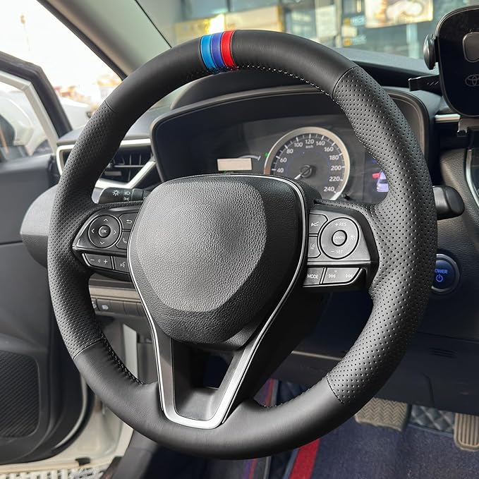 MEWANT Hand Sewn Steering Wheel Cover for Toyota Camry 2018-2019/Toyota Avalon 2019/Toyota Corolla 2019-2020/Toyota RAV4 2019 Steering Wheel Accessories