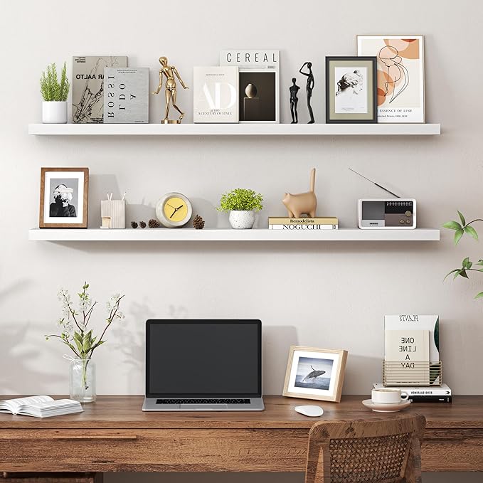 Heimlove 48 Inch Floating Shelves for Wall,Extra Long Wood Shelves Mounted Storage Hanging Shelf Invisible Bracket for Bedroo