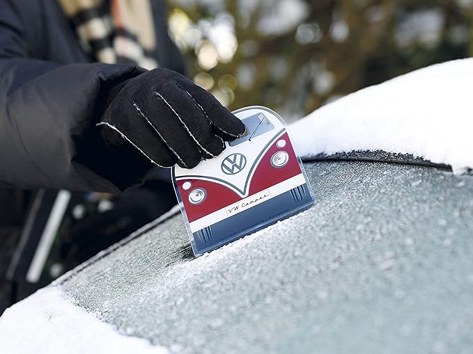 BRISA VW Collection - Volkswagen Polycarbonate Ice Scraper Windshield Scraper Snow Remover Winter Car Accessory in T1 Bus Campervan Design (Front/Red)