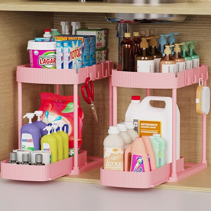Ukeetap 2 Pack Multi-Purpose Pull-Out Storage Organizers, Under Sink Organizers and Storage for Bathroom & Kitchen, Under Cab