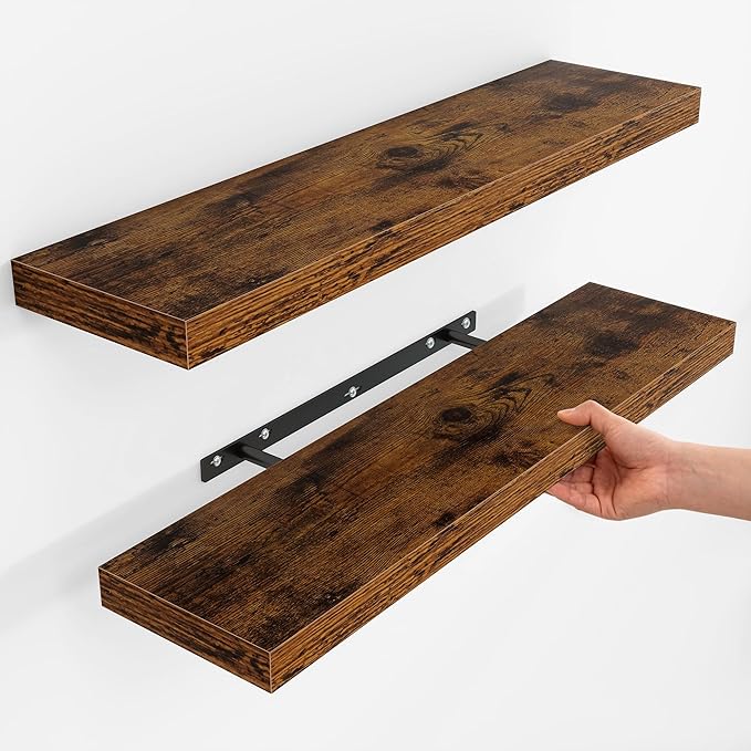 Fun Memories Floating Shelves for Wall, Rustic Wood Wall Mounted Shelves for Bathroom, Bedroom, Living Room and Kitchen, Stor