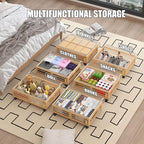 Under Bed Storage Containers with Wheels, Larger Bamboo Wood Under Furniture Storage Containers with Dust Bags，Rolling for Sh