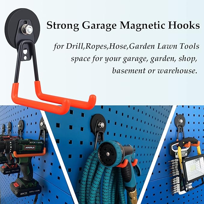 ULIBERMAGNET Magnetic Power Tool Organizer,Cordless Drill Garage Hook Heavy Duty,Large & Strong Manget with Hooks for Garage,