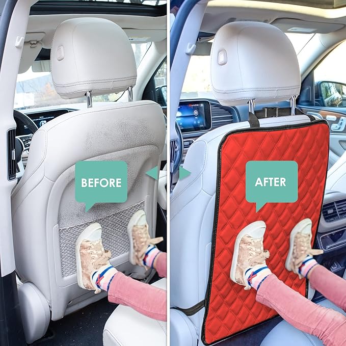 FH Group 2-Pack Diamond Stitched Faux Leather Back Seat Kick Protectors, Heavy Duty Car Kick Mat for Kids Waterproof Protecti