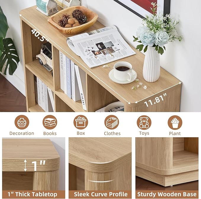 Joaxswe 9 Cube Storage Book Shelf, 41" Tall Organizer Bookshelf with Curved Edge, Modern Floor Standing 3-Tier Cubby Bookcase