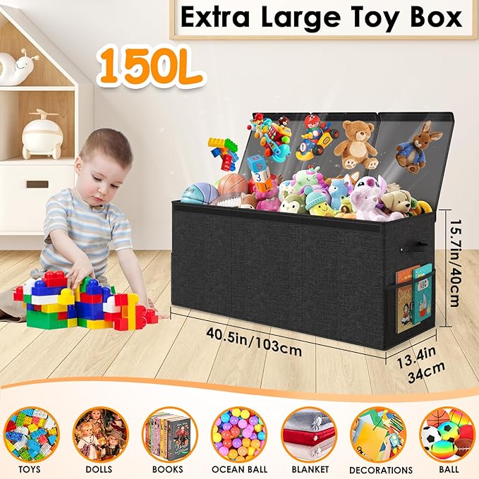 Extra Large Toy Box Chest with Lid, Kids Toy Storage Organizer for Boys Girls, Big Toy Bin Basket Extra Large Toy Storage Box