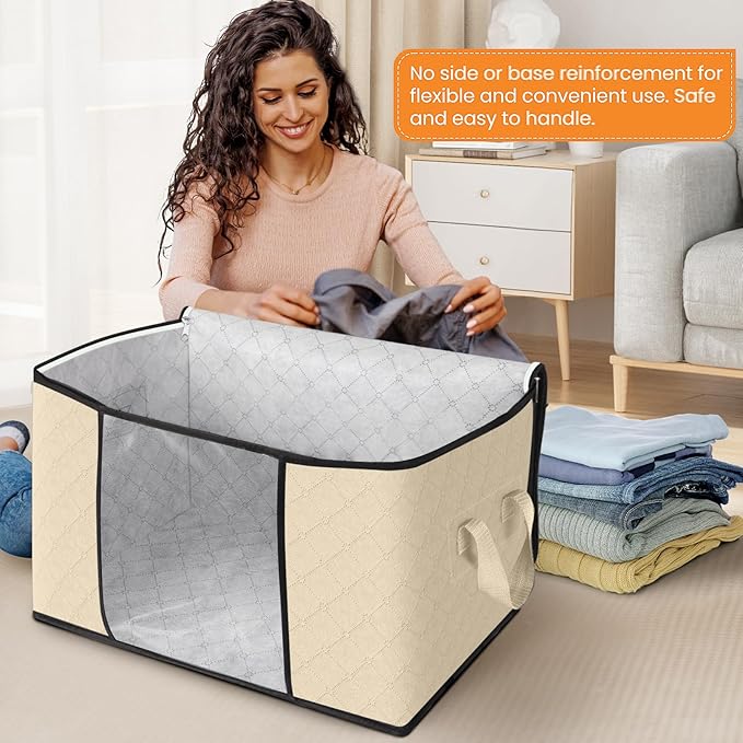 Fab totes 24 Gallons Clothes Storage, Foldable Thick Fabric Blanket Storage Bags, Containers for Organizing Bedroom, Closet, 