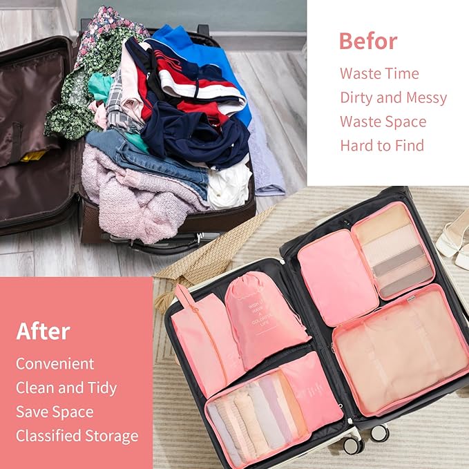 7PCS Packing Cubes for Suitcases, Travel Luggage Organizer Bags, Suitcase Organizer Bags Set for Carry on Luggage Travel Esse