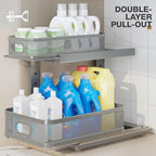 2 Pack 15.5IN-Depth Under Sink Organizer With Next-Gen Ball-Bearing Slides,2-Tier Precision Mesh Pull Out Cabinet Storage for