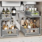 2 Pack 15.5IN-Depth Under Sink Organizer With Next-Gen Ball-Bearing Slides,2-Tier Precision Mesh Pull Out Cabinet Storage for