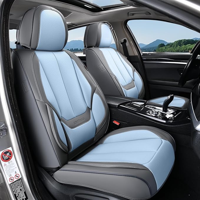 Coverado Seat Covers, Car Seat Covers Front Seats, Leather Seat Covers for Cars, Car Seat Protector Waterproof, Gray Car Seat