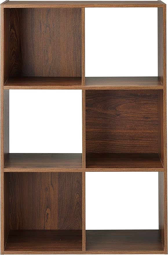 Whitmor 6 Cube Bookcase Storage Organizer, 3 Tier Stackable MDF Bookshelf, Open Storage Display Shelf, Storage Cabinet for Li