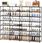 Large Shoe Rack Organizer, 4-Row 8-Tier Tall Shoe Storage Shelf for Closet, Entryway, Garage, Metal Free Standing Shoe Holder