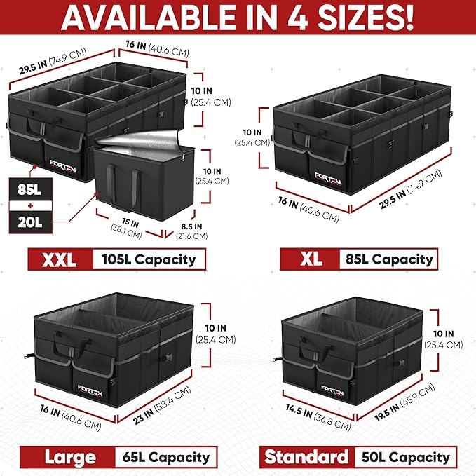 FORTEM Trunk Organizer with Cooler For SUV Car Trunk, Foldable Storage, Car Accessories for Women Men, Collapsible Bag, Perfect