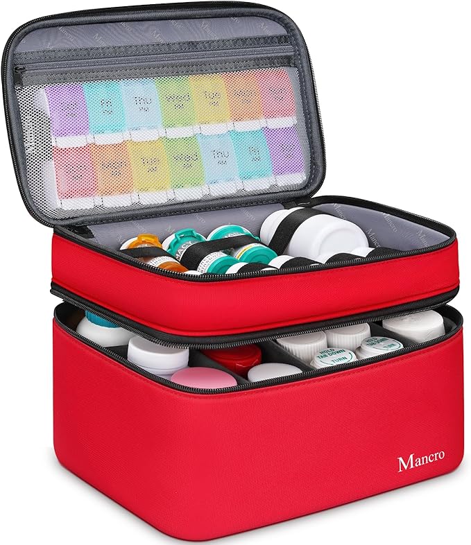 Mancro Dual Layers Medicine Organizer Bag, Pill Bottle Organizer Storage with Lockable Zipper, Medication Travel Bag for Pill
