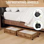 Bamboo Under Bed Storage with Wheels,Rolling Underbed Shoe Organizer Box for Shoes,Blankets,Toys,Clothes Container Space-Savi