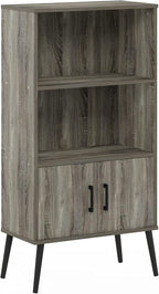 Furinno MIDCENTURY Storage Shelves, Storage Cabinet with Doors and Shelves, Bookshelf with Legs, for Living Room, Home Office
