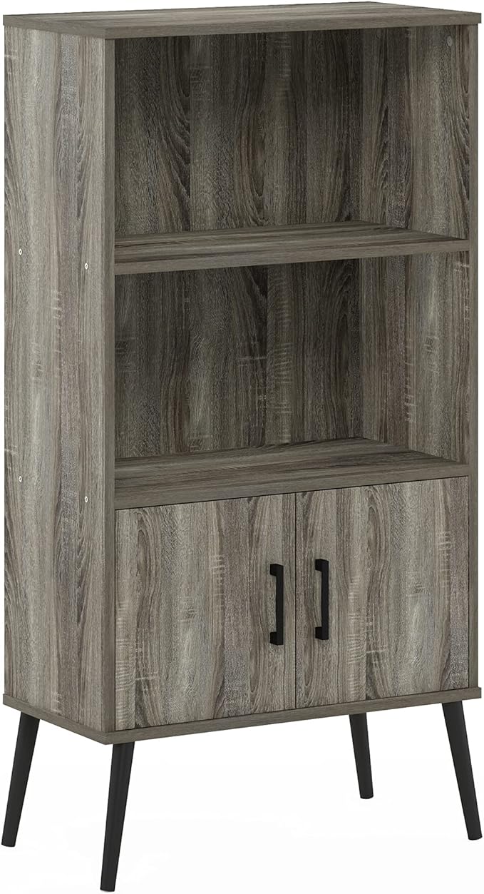 Furinno MIDCENTURY Storage Shelves, Storage Cabinet with Doors and Shelves, Bookshelf with Legs, for Living Room, Home Office