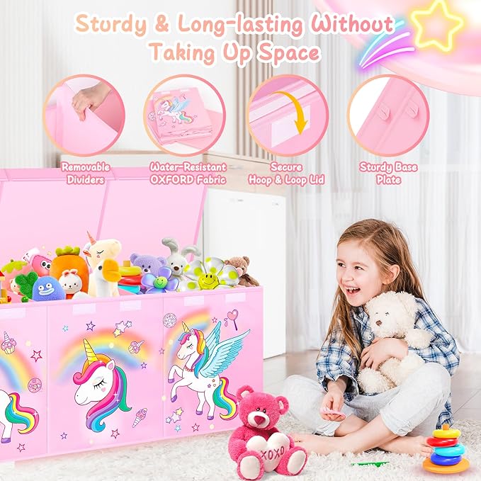 Mabahoo Extra Large Toy Chest, Collapsible Sturdy Toy Storage Organizer with Lids, 40"X14"X16" Large Kids Toybox Storage Bins