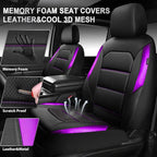 CAR PASS Memory 3D Foam Car Seat Covers Full Set,Breathable Mesh Thick Seat Covers for Car,Purple Metal Film Leather Seat Cov