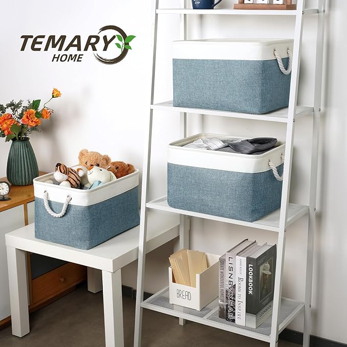 Temary Storage Baskets for Shelves 4 Pack Fabric Rectangle Baskets for Organizing Toys, Clothes, Decorative Bins with Handles