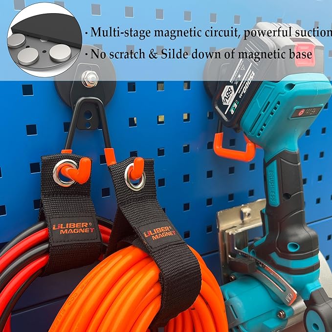 ULIBERMAGNET Heavy Duty Magnetic Garage Hook,10 Pack Strong Large Magnet Hooks for Power Drill,Garden Tools,Hose,Pegboard,Gar