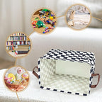 Checkered Storage Basket Waterproof Canvas Toy Storage Bin Race Car Room Decor Collapsible Outdoor Basket with Leather Handle