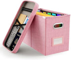 Oterri File Organizer Box with Lid, Hanging Filing File Box with Mesh Pocket, Document Organizer Box for Letter Files, Portab