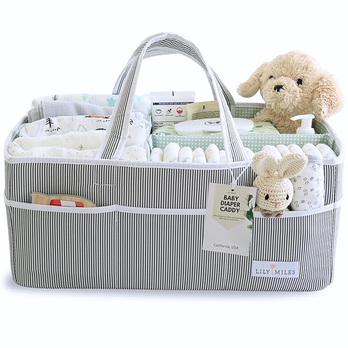 Lily Miles Baby Diaper Caddy - Organizer Tote for Infant Boy or Girl - Baby Shower Basket - Nursery Must Haves - Registry Fav
