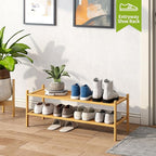 BMOSU 2-Tier Bamboo Extended Shoe Rack Premium Stackable Shoe Shelf Storage Organizer for Hallway Closet Living Room Entryway
