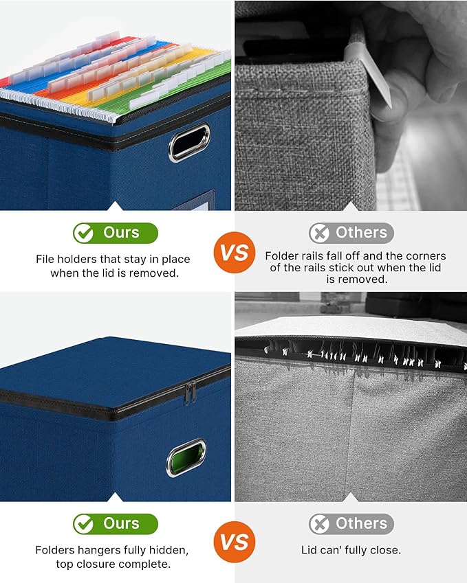Oterri File Organizer Boxes with Lids, File Box with Mesh Pockets, Document Organizer Box for Letter Size Folders, Zippers Im