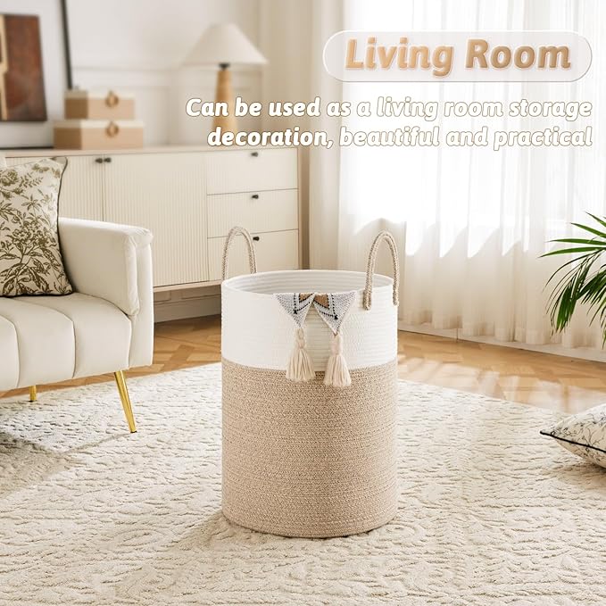 Artfeel Laundry Basket,Woven Cotton Rope Laundry Hamper,40L for Decorative Storage of Dirty Clothes,Toys and Blankets in Bath
