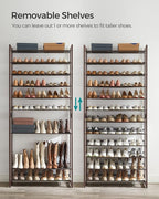 SONGMICS Shoe Rack, 12-Tier Shoe Organizer, Metal Rack for Garage, Set of 2, 6-Tier Stackable Shelf, with Adjustable Flat or 