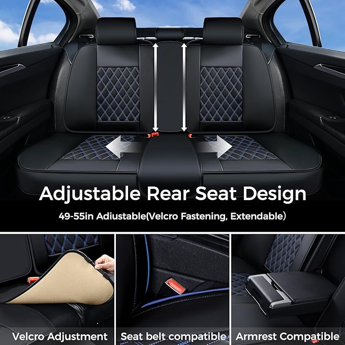 Huidasource Car Back Seat Cover, Leather Anti Slip Automotive Rear Seat Cover Protector, Back Seat Car Cover Velcro Adjustabl