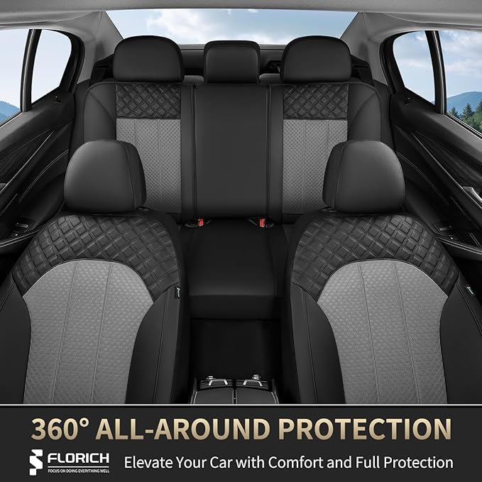 FLORICH Automotive Seat Covers 2 Seats Breathable Front Car Seat Cover Leather Air Mesh Car Seat Protector Cushion Airbag-Com